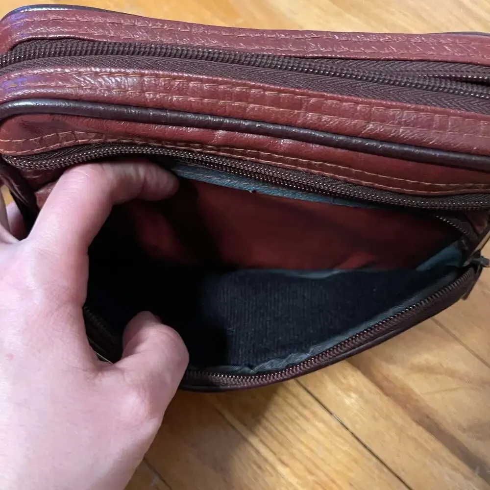 Rustic Brown and Red Leather Camera Bag,